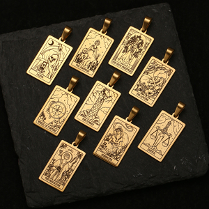 Abalorios de <span class=keywords><strong>Tarot</strong></span> cuadrados de Color dorado de 18 quilates, acero inoxidable, 22 Arcanos principales, colgantes de Justicia de la emperatriz del mago, fabricación de joyas - Product Image 4