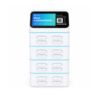 Station de location de batteries externes OEM avec écran publicitaire, application personnalisée et chargeur de bureau 16 emplacements 60W 4G/WiFi en ABS ignifuge