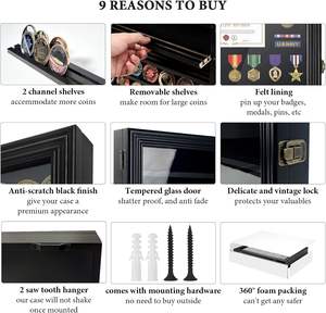 Uitdaging Munthouder Vitrinekast Wandmontage Met Glazen Houten Militaire Medaille Schaduwdoos Vitrine Met Verwijderbare Planken - Product Image 3