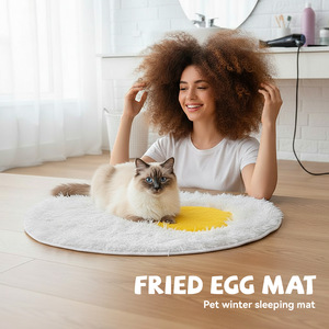 Tapis d'hiver rond en peluche pour animaux de compagnie, lit épais pour chat en forme d'œuf, antidérapant, pour chats, utilisation toutes saisons - Product Image 4