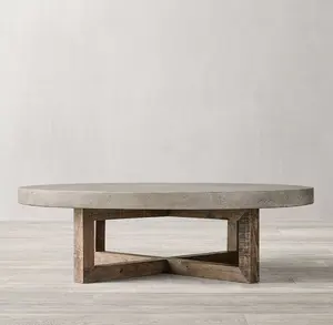 Table basse ronde en béton, meuble européen et américain, superposée au centre en bois, strass, table basse