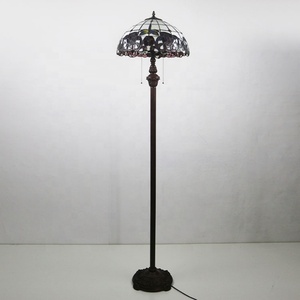 LongHuiJing Traditional Tiffany LED Floor Lamp with Handmade Stained Glass Red Rose Dragonfly Pattern Lampshade Antique Style - Product Image 3