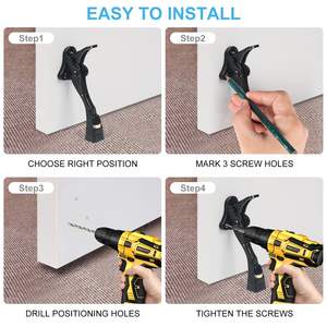 Tope de Puerta de un Toque, Negro, Ajustable, de Aleación de Zinc, Antirrobo, Resistente, para Seguridad del Hogar - Product Image 6