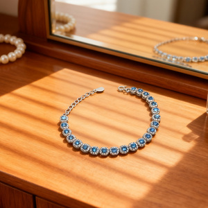 Gioielli <span class=keywords><strong>KAAN</strong></span> bracciale in argento Sterling 925 con intarsio di zirconi blu e bianco di lusso temperamento da donna bracciale per la festa - Product Image 4