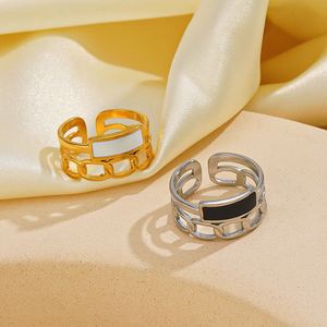 Anillo de Oro Hip Hop para Mujer, Diseño de Goteo de Aceite Blanco y Negro, Anillo de Cadena Ajustable, Chapado en Oro de 18k, Joyería de Acero Inoxidable al por Mayor - Product Image 1
