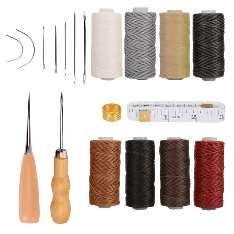 Kit de trabajo de costura profesional, herramienta de costura de cuero artesanal, mango de madera awl para tienda