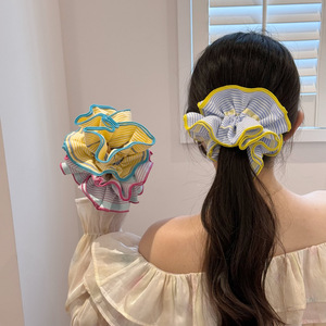 Korean Fashion Oversized Fabric Scrunchies Plaid Colorful Layered Striped <b>Headbands</b> for Women & Teens - Product Image 1