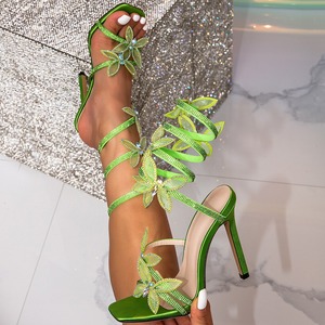 Sandali con Tacco Alto Neri con Strass Floreali, Cinturini Avvolgenti e Punta Quadrata Aperta, <span class=keywords><strong>Eleganti</strong></span> e Sexy - Product Image 4