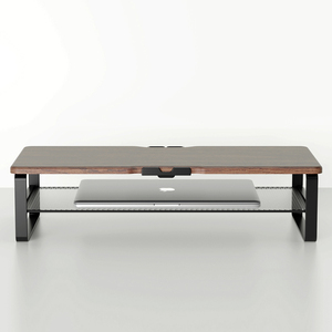 Soporte de monitor de escritorio resistente de estilo industrial de madera Soporte de monitor de estudio de malla de hierro doble para computadora portátil - Product Image 5