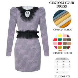 ZYHT 91377 moda elegante Mini abiti invernali a sbuffo a maniche lunghe a vita <span class=keywords><strong>in</strong></span> <span class=keywords><strong>maglia</strong></span> <span class=keywords><strong>viola</strong></span> pelliccia nera <span class=keywords><strong>abito</strong></span> di pizzo - Product Image 6