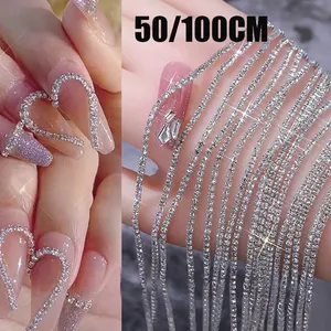 Cadena de Cristal de Lujo para Uñas de 100/50cm de Largo, 1.5/2mm, Brillante, Transparente/AB, Diamantes de Imitación, Metal, Acero, Manicura Francesa - Product Image 1