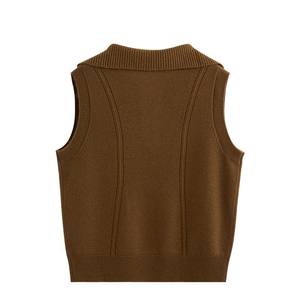 OEM ODM Mulheres Casual Zip-Frente Sem Mangas De Lã Malha Coletes Turn-Down Collar 100% Heavyweight Commuter Knit Pullover - Product Image 2