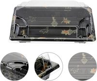 Plateaux à sushi en plastique jetables en forme de bateau Set à sushi avec couvercle transparent