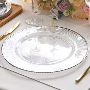 Vente <span class=keywords><strong>en</strong></span> gros 13 pouces élégant personnaliser vert <span class=keywords><strong>bleu</strong></span> or rose motif rayé rond assiettes de présentation <span class=keywords><strong>en</strong></span> <span class=keywords><strong>verre</strong></span> pour la décoration de mariage - Product Image 4