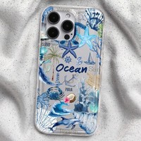 Coque de téléphone antichoc tendance Série Océan pour iPhone 16 15 17 Air Pro Max, motif personnalisable, coque arrière transparente