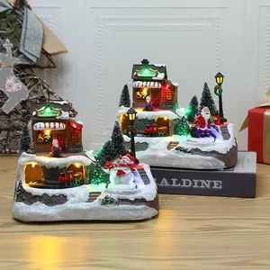 2022 new arrivals light up little house musical christmas village with spinning train for sale