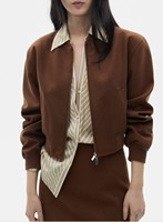 Blouson aviateur en laine naturelle pour femmes doublure en peau de mouton fermeture à glissière tissé motif solide manteau d'hiver durable longueur courte