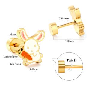 Boucles d'oreilles personnalisées en forme d'animaux pour enfants, bijoux fantaisie en acier inoxydable, adorables pingouins et lapins, boucles d'oreilles à visser en émail pour enfants - Product Image 2