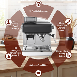 Máquina de café espresso con pantalla táctil al por mayor, molinillo integrado, OEM a granel, cafetera semiautomática personalizada, electrodoméstico de regalo - Product Image 5