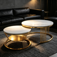 Ensemble de tables basses rondes modernes, plateau en pierre frittée de luxe léger, structure métallique, tables d'appoint gigognes pour salon