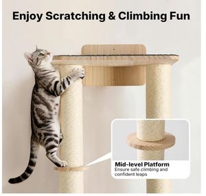 Étagères murales personnalisées pour chats de 57 pouces, meubles en bois pour grimper avec deux poteaux à gratter en <span class=keywords><strong>sisal</strong></span>, perchoir moquetté, étagère flottante pour chats - Product Image 4