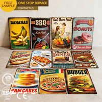 Papan Dekorasi Dinding Makanan Retro Vintage Sublimasi Kustom, Poster Grosir, Plakat Dessert untuk Restoran, Ruang Makan, Pub, Papan Logam