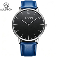 Montre analogique de sport rétro de luxe Allston, boîtier en acier inoxydable, bracelet en cuir, mouvement à quartz, résistante à l'eau 3BAR pour hommes