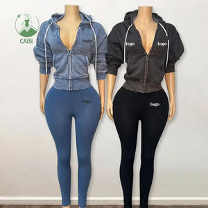 Sportieve dames 2-delige set trainingspak lange mouwen jas + skinny leggings matchende streetwear outfit - Product Image 1