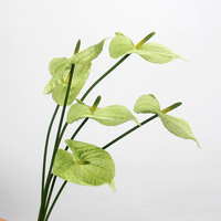 Bunga Anthurium Hijau Artificial PU Real Touch Tangkai Tunggal Bunga Flamingo Palsu untuk Dekorasi Rangkaian Bunga Pernikahan dan Rumah