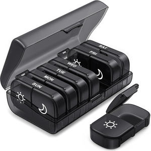 Nouvelle Boîte à Pilules Portable en Plastique Noire à 21 Compartiments avec Système de Classification par Semaine, Personnalisable - Product Image 1
