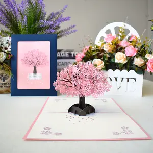 Оптовые продажи красивые поздравительные открытки ручной работы-Фабрика HXD, оптовая продажа, мини-конверт с розовыми цветами вишни, поп-ап ручной работы, поздравительные открытки 3D на День святого Валентина