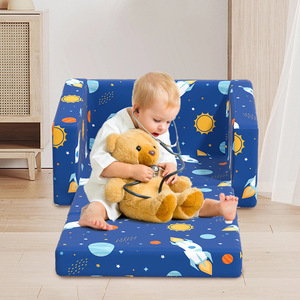 Children's Foldable <b>Sofa</b> With High Elastic Foam Nap Bed Dark Blue Cartoon Design For <b>Kids</b> And Babies - Product Image 1