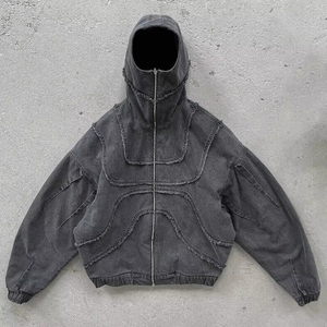Sudadera con capucha de algodón de tejido inverso para hombre, estilo oversize, desgastada, para entrenamiento, con capucha con cremallera personalizable en toda su longitud, color gris 500M - Product Image 1