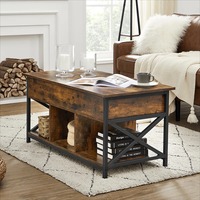 Table basse de salon avec compartiment caché à plateau relevable, pieds en acier rustique industriel, bois d'ingénierie