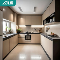 AIS 2025 Armoire de cuisine commerciale moderne en placage de bois massif blanc Meubles de cuisine modulaux fabricants personnalisés avec îlot