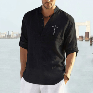 Primavera ed estate t-Shirt da <span class=keywords><strong>uomo</strong></span> a maniche lunghe camicia ampia tinta unita a maniche lunghe camicia da <span class=keywords><strong>uomo</strong></span> Plus Size - Product Image 2