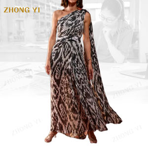 Fábrica de ropa al por mayor Irregularidad personalizada Un hombro Reunión anual Banquete de noche Gasa Maxi Vestido elegante - Product Image 3