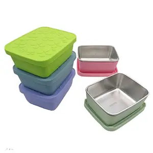 500ml Stainless Steel Food Storage Containers Silicone Foldable Bento Lunch Box