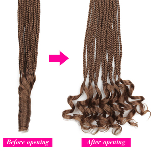 French Curl Trenzas Cabello 20 pulgadas Goddess Box Trenzas Cabello de ganchillo <span class=keywords><strong>con</strong></span> extremos ondulados hinchables Extensiones de cabello sintético prebucle - Product Image 2