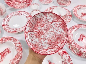 New Product European Style 41pcs <b>Red</b> Deluxe Bone China <b>Dinner</b> <b>Set</b> - Product Image 2