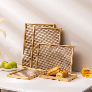 Japanese Style <b>Tea</b> <b>Tray</b> Woven Rattan Design Bamboo Serving <b>Tray</b> For Coffee <b>Tea</b> Bread Kitchen Home Use - Product Image 3