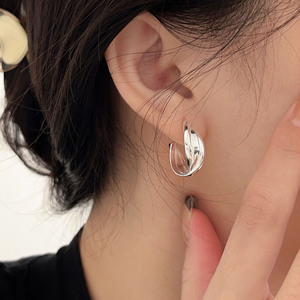 S925 Sterling <b>Silver</b> Geometric Hoop Earrings For Women Everyday Wear 925 <b>Silver</b> Ear <b>Studs</b> Minimalist Design Fashion Jewelry - Product Image 5