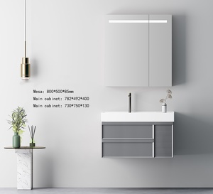 Disponibile Set Mobile <span class=keywords><strong>Bagno</strong></span> 3 Misure, Armadietto <span class=keywords><strong>Bagno</strong></span> Sospeso con Specchio LED e Lavabo <span class=keywords><strong>per</strong></span> Bagni Piccoli e Grandi - Product Image 1