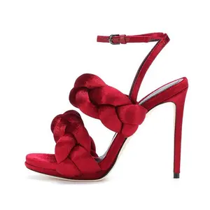 Sandal Wanita, Paling Populer Merah Glitter Beludru Tali Sandal Wanita Grosir Kustom Platform Sandal Wanita