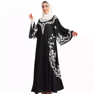 Abbigliamento islamico di alta qualità Ramadan Eid Abayas ricamo floreale stile caftano abiti lunghi musulmani neri Dubai Hijab <span class=keywords><strong>Abaya</strong></span> - Product Image 5