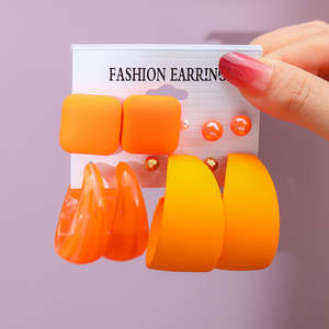 Набор женских винтажных акриловых серег в богемном стиле HL: разноцветные, с кисточками, геометрический дизайн, модные, пластиковые, для вечеринок - Product Image 6