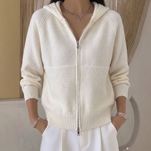 Cardigan tricoté à capuche pour femme, couleur unie, fermeture éclair, pull-over ample, automne-hiver, rose, blanc cassé, jaune, gris - Product Image 2