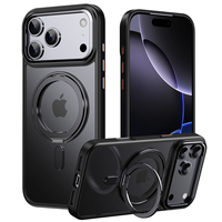 Coque pour iPhone 17 Pro Max avec support magnétique rotatif à 360°, translucide, compatible 17 Air 16 15 14 12 11, anneau métallique, finition mate, antichoc