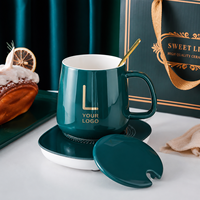 Ensemble cadeau chauffe-tasse en céramique personnalisé avec cuillère, ensemble de tasses chauffantes pour café avec couvercle, coffret cadeau pour bureau d'entreprise
