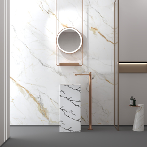 Vasque sur pied carrée en surface solide pour salle de bain, vente en gros - Product Image 2